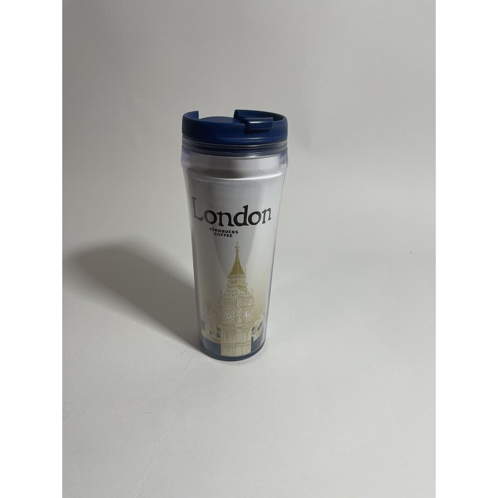 Starbucks London City Tumbler Plastic Insulated Coffee Cup Travel Flip Lid 12 Oz
